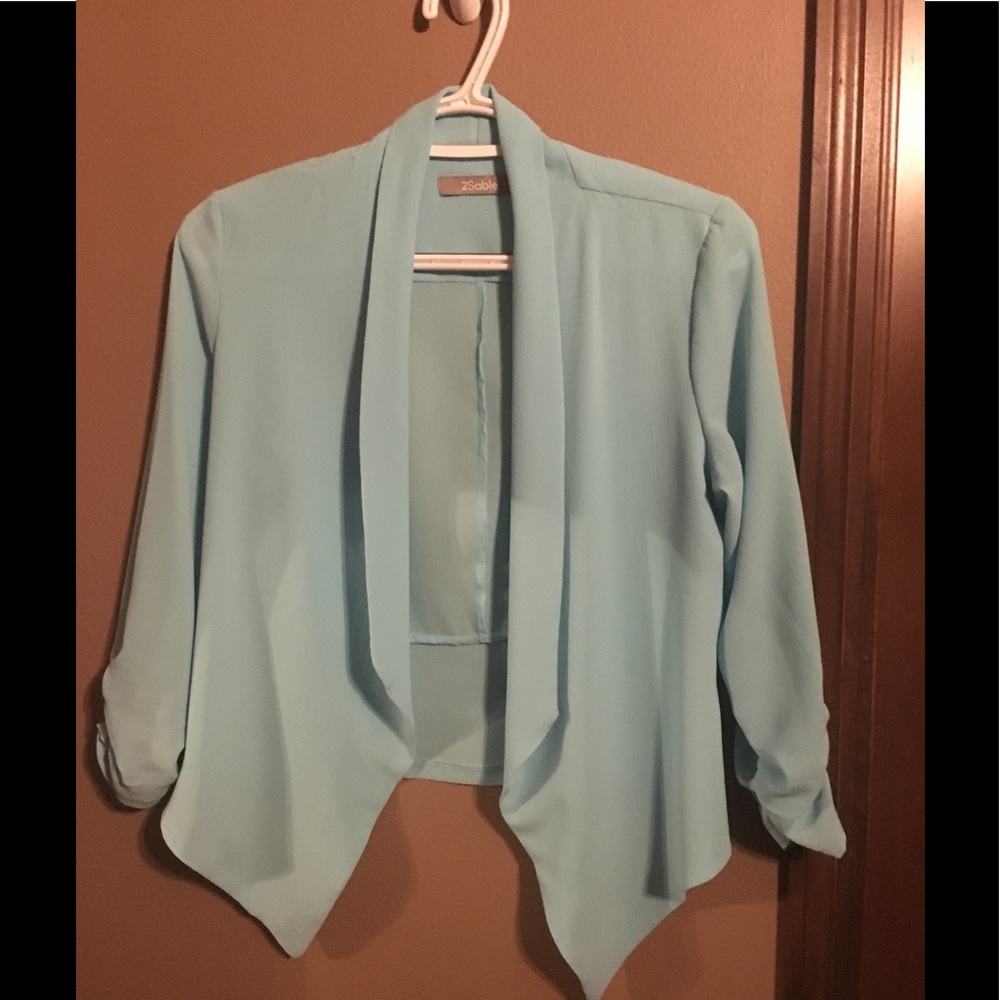 Light. Tiffany Blue Ponte Blazer/Cardigan.